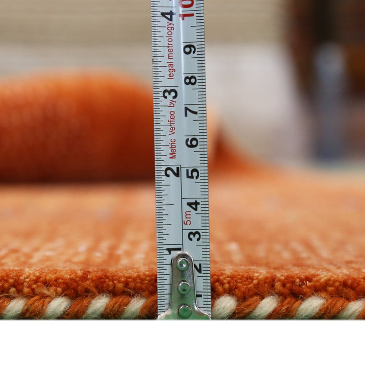 In Stock Orange Contemporary Center Pattern Hand Loomed Wool Rug - The Rug Decor