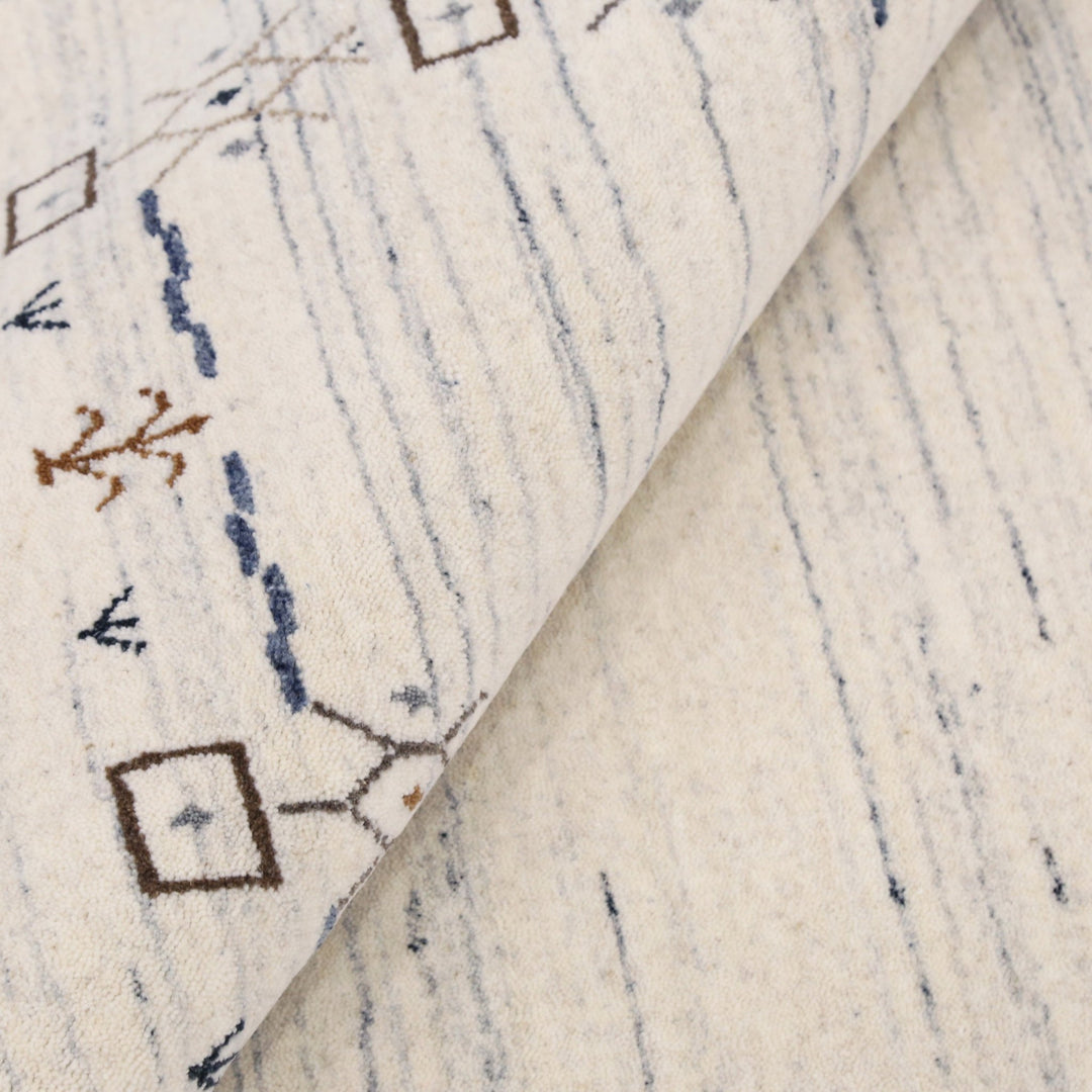 Ivory And Blue Tribal Border Design Hand Loomed Wool Area Rug - The Rug Decor