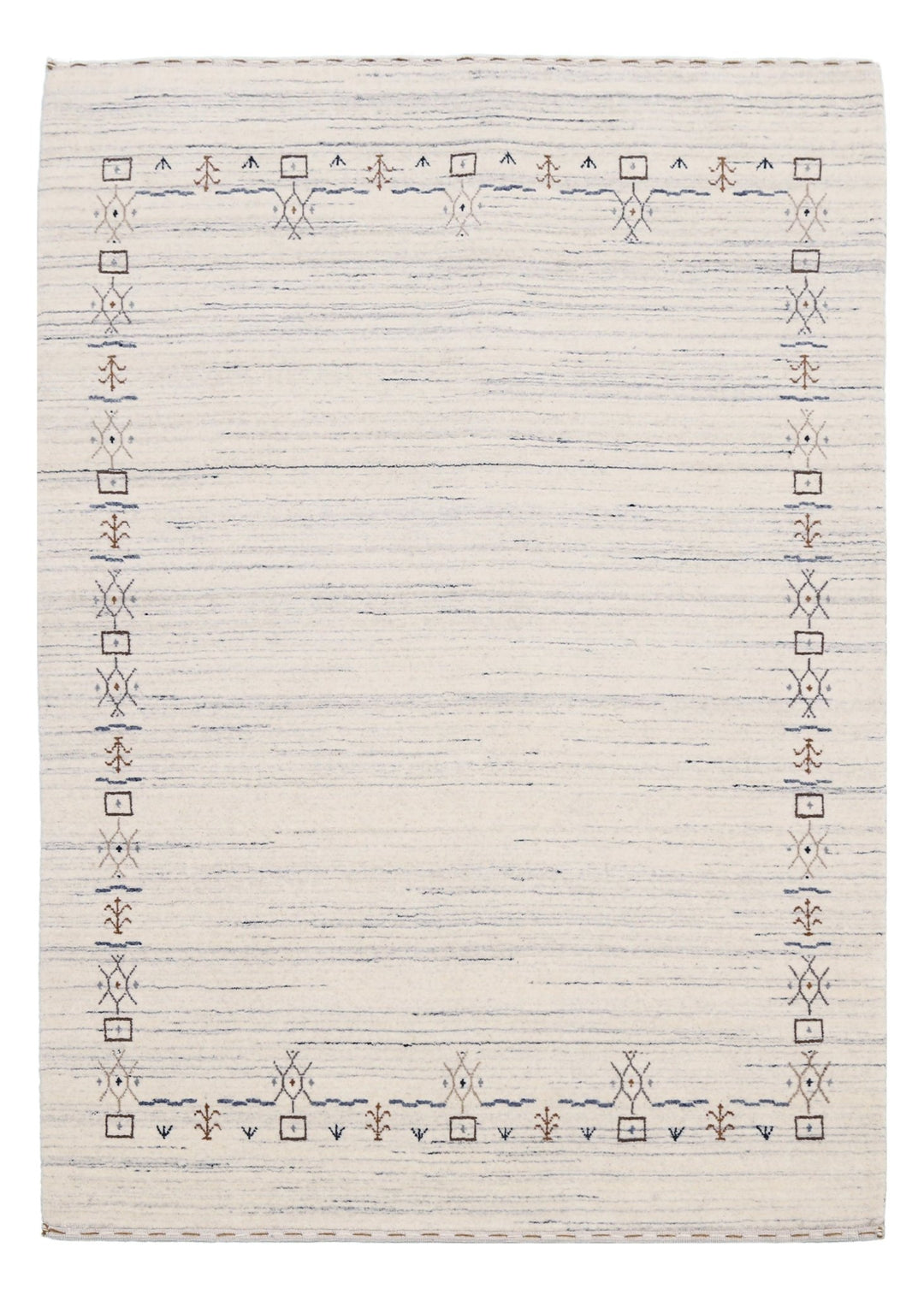 Ivory And Blue Tribal Border Design Hand Loomed Wool Area Rug - The Rug Decor