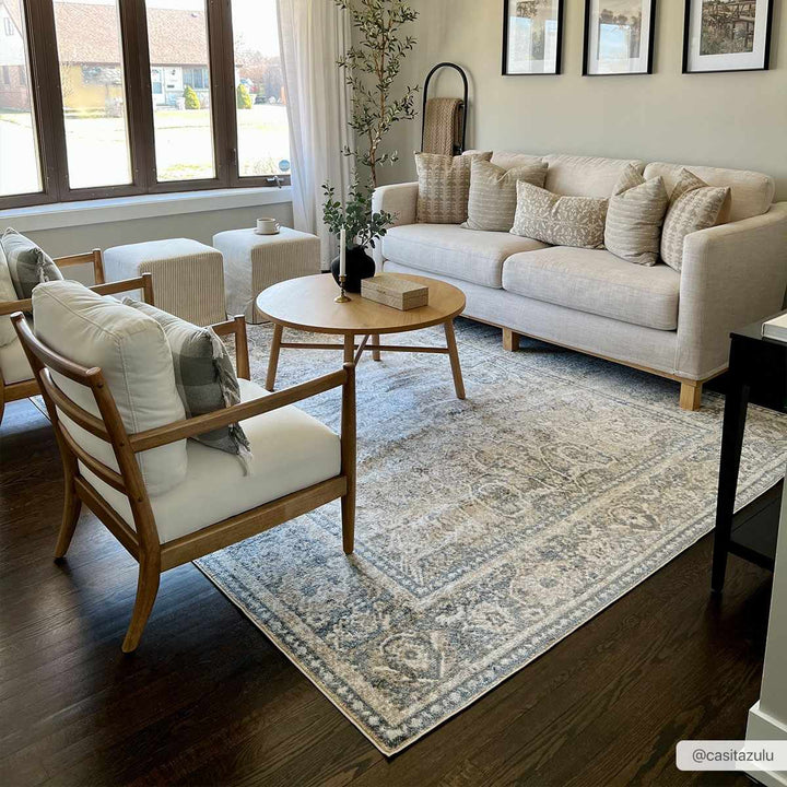 Ivory, Beige and Charcoal Vintage Style Traditional Oriental design Washable Area Rug - The Rug Decor