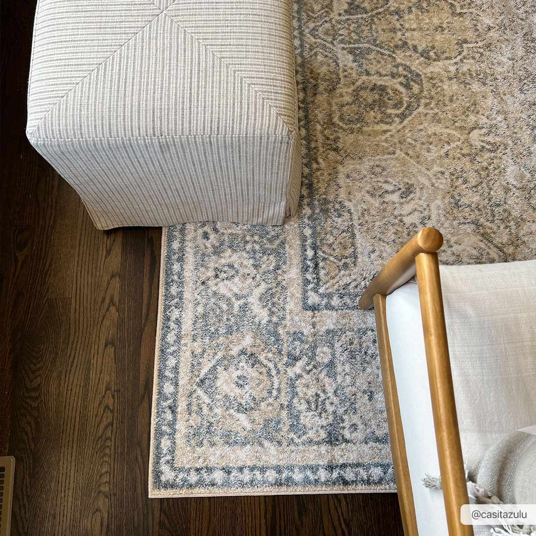 Ivory, Beige and Charcoal Vintage Style Traditional Oriental design Washable Area Rug - The Rug Decor