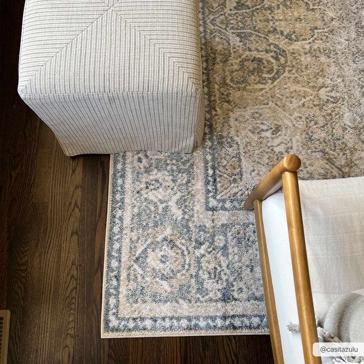Ivory, Beige and Charcoal Vintage Style Traditional Oriental design Washable Area Rug - The Rug Decor