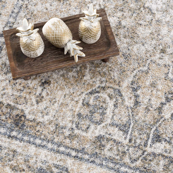 Ivory, Beige and Charcoal Vintage Style Traditional Oriental design Washable Area Rug - The Rug Decor