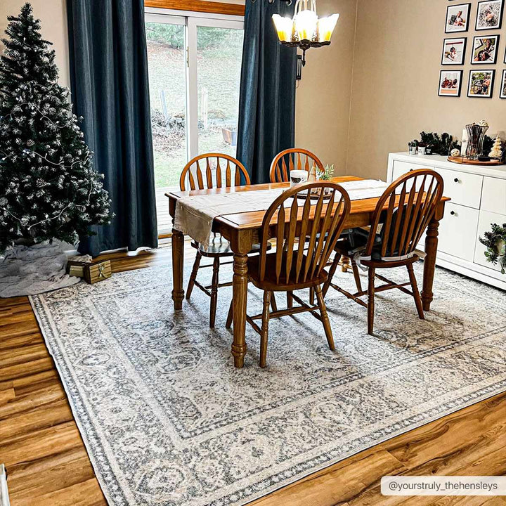 Ivory, Beige and Charcoal Vintage Style Traditional Oriental design Washable Area Rug - The Rug Decor