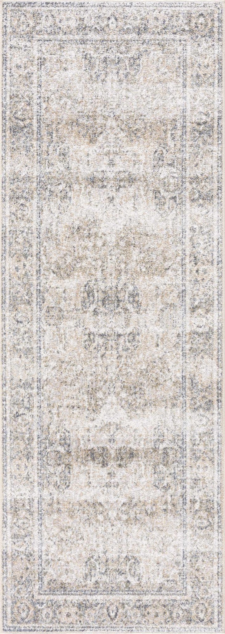Ivory, Beige and Charcoal Vintage Style Traditional Oriental design Washable Area Rug - The Rug Decor