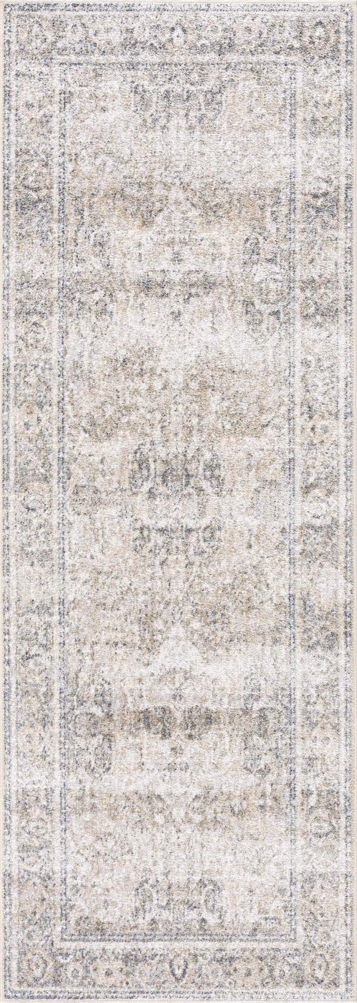 Ivory, Beige and Charcoal Vintage Style Traditional Oriental design Washable Area Rug - The Rug Decor