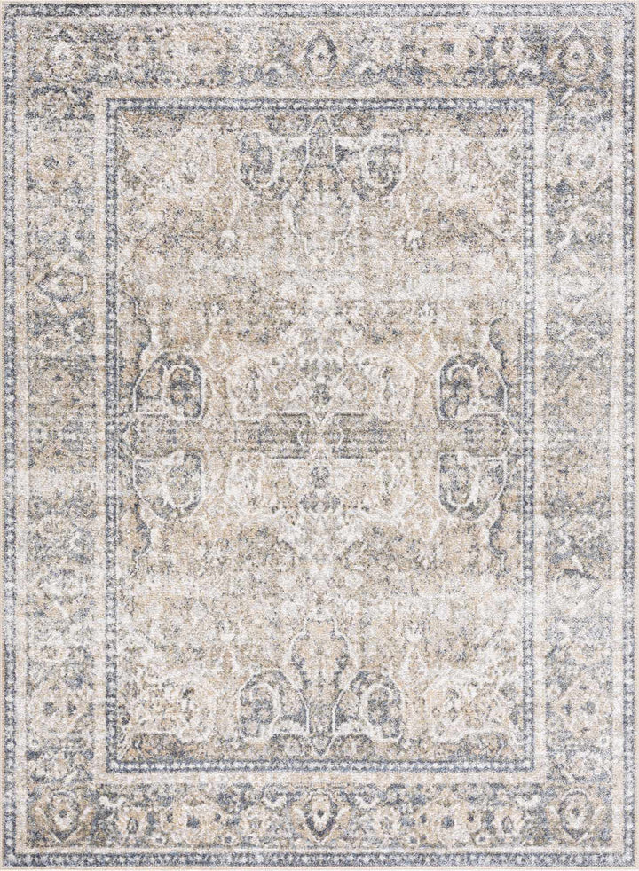 Ivory, Beige and Charcoal Vintage Style Traditional Oriental design Washable Area Rug - The Rug Decor