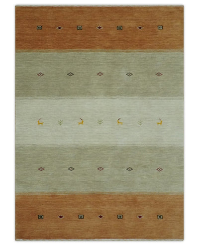 Ivory, Beige and Rust Geometrical stripes Design Hand loom 4.6x6.6 wool Area Rug - The Rug Decor