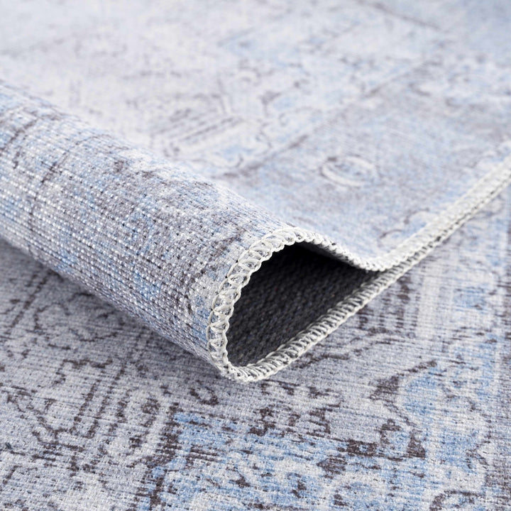 Ivory, Blue and Charcoal Traditional Medallion Design Washable Area Rug - The Rug Decor
