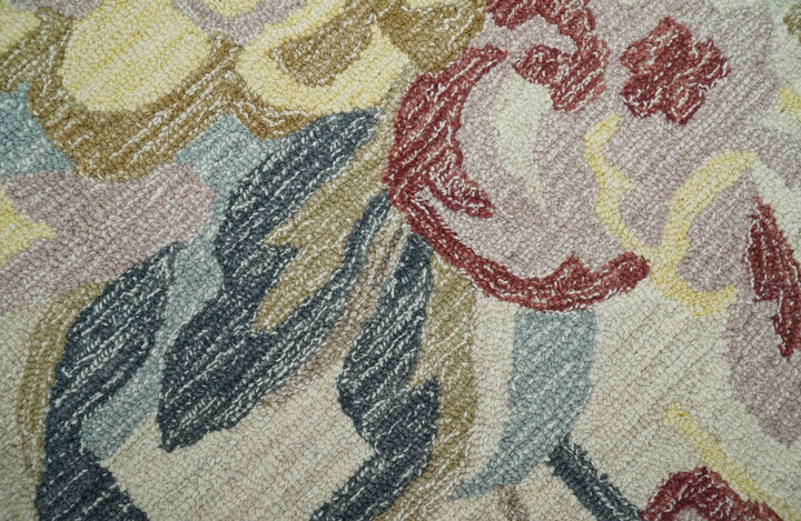 Ivory, Charcoal and Olive Floral Design 8x10 Colorful Hand Tufted wool rug - The Rug Decor