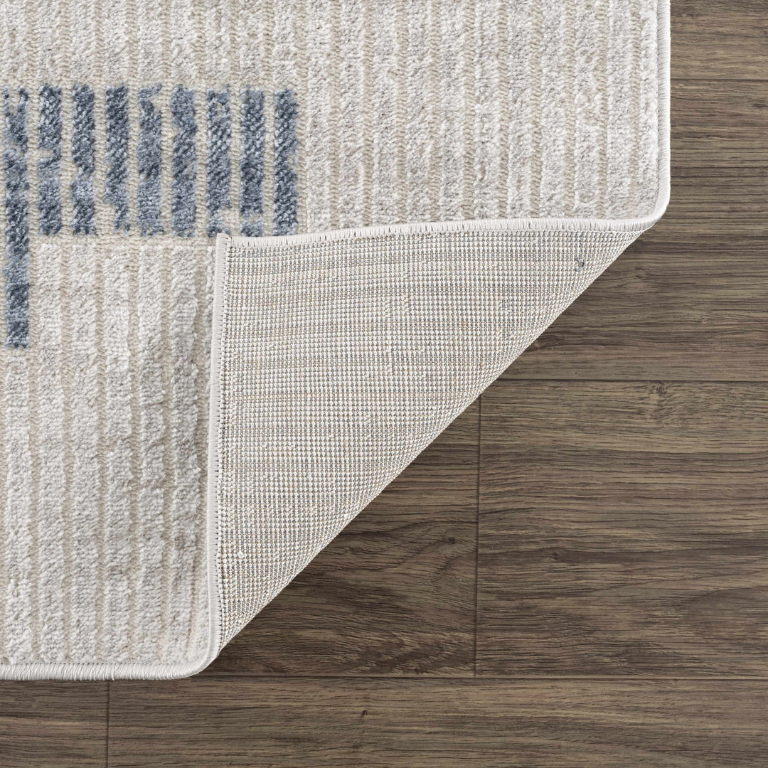 Ivory, Charcoal, Blue and Tan Modern Geometrical Stripes Design Area Rug - The Rug Decor