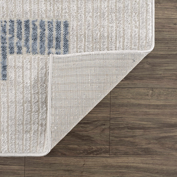 Ivory, Charcoal, Blue and Tan Modern Geometrical Stripes Design Area Rug - The Rug Decor