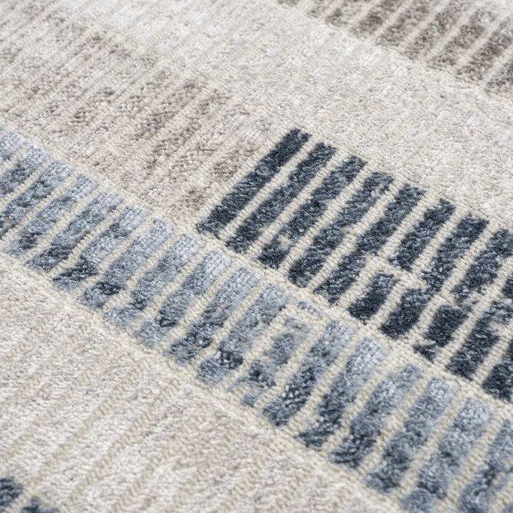 Ivory, Charcoal, Blue and Tan Modern Geometrical Stripes Design Area Rug - The Rug Decor