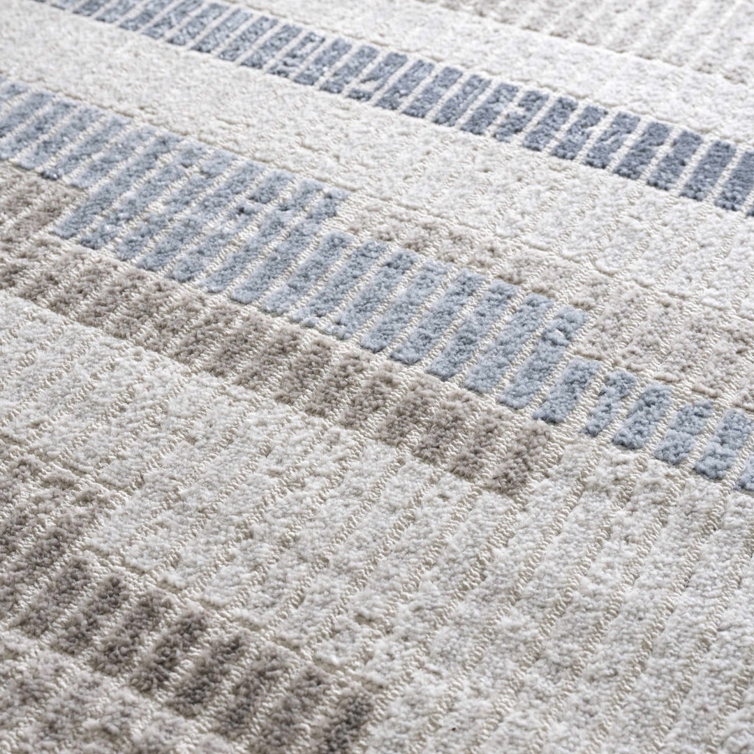 Ivory, Charcoal, Blue and Tan Modern Geometrical Stripes Design Area Rug - The Rug Decor