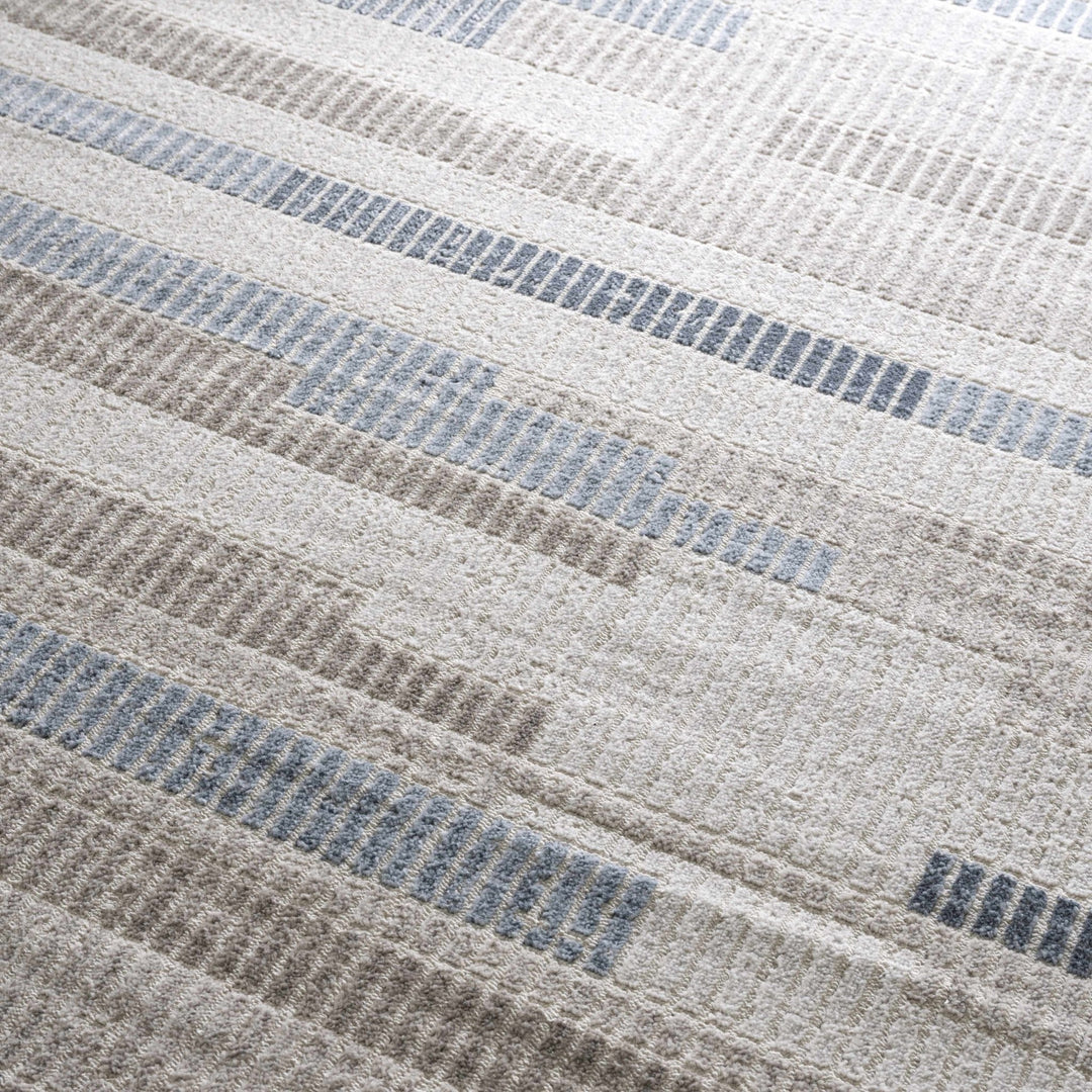 Ivory, Charcoal, Blue and Tan Modern Geometrical Stripes Design Area Rug - The Rug Decor