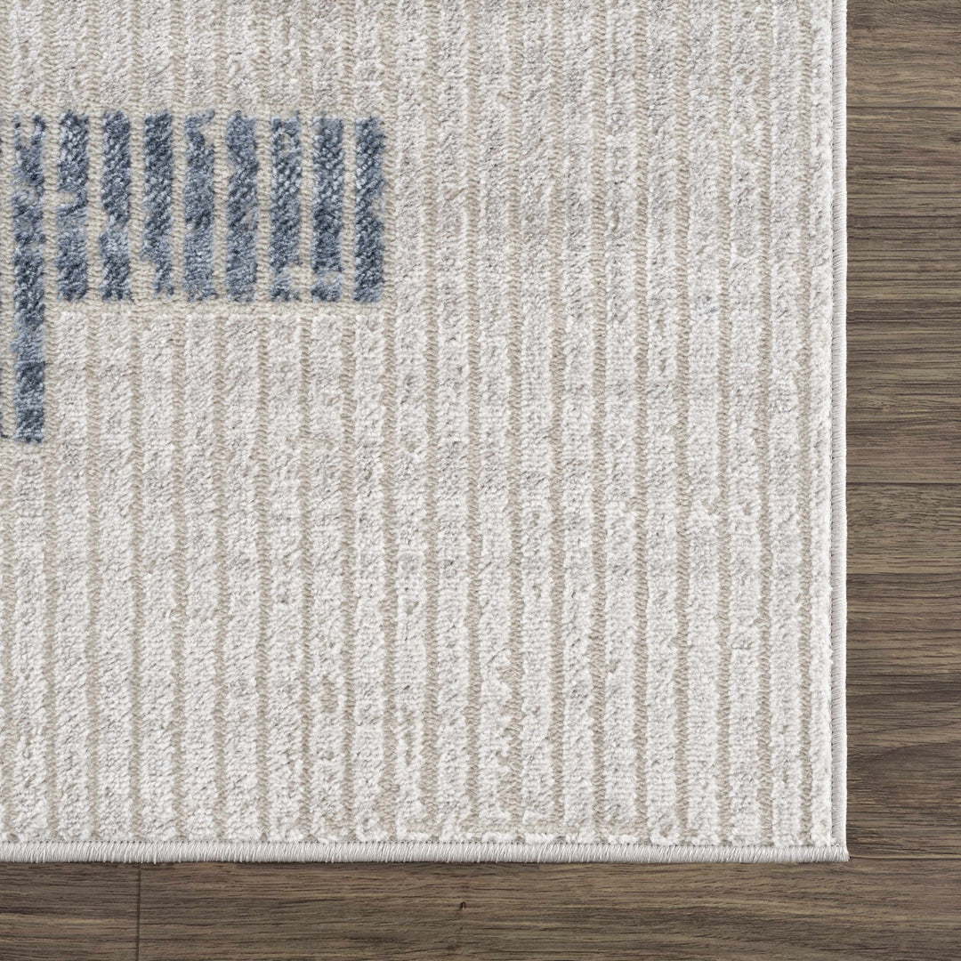 Ivory, Charcoal, Blue and Tan Modern Geometrical Stripes Design Area Rug - The Rug Decor