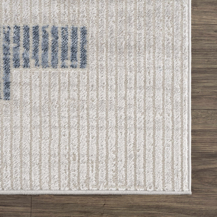 Ivory, Charcoal, Blue and Tan Modern Geometrical Stripes Design Area Rug - The Rug Decor