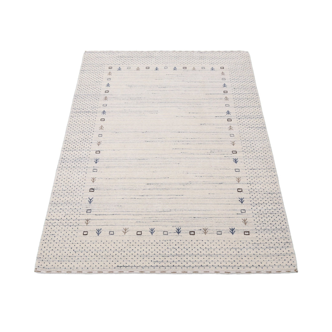 Ivory Contemporary Gabbeh Border Design Hand Loomed Wool Rug - The Rug Decor