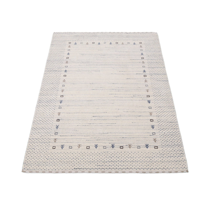 Ivory Contemporary Gabbeh Border Design Hand Loomed Wool Rug - The Rug Decor
