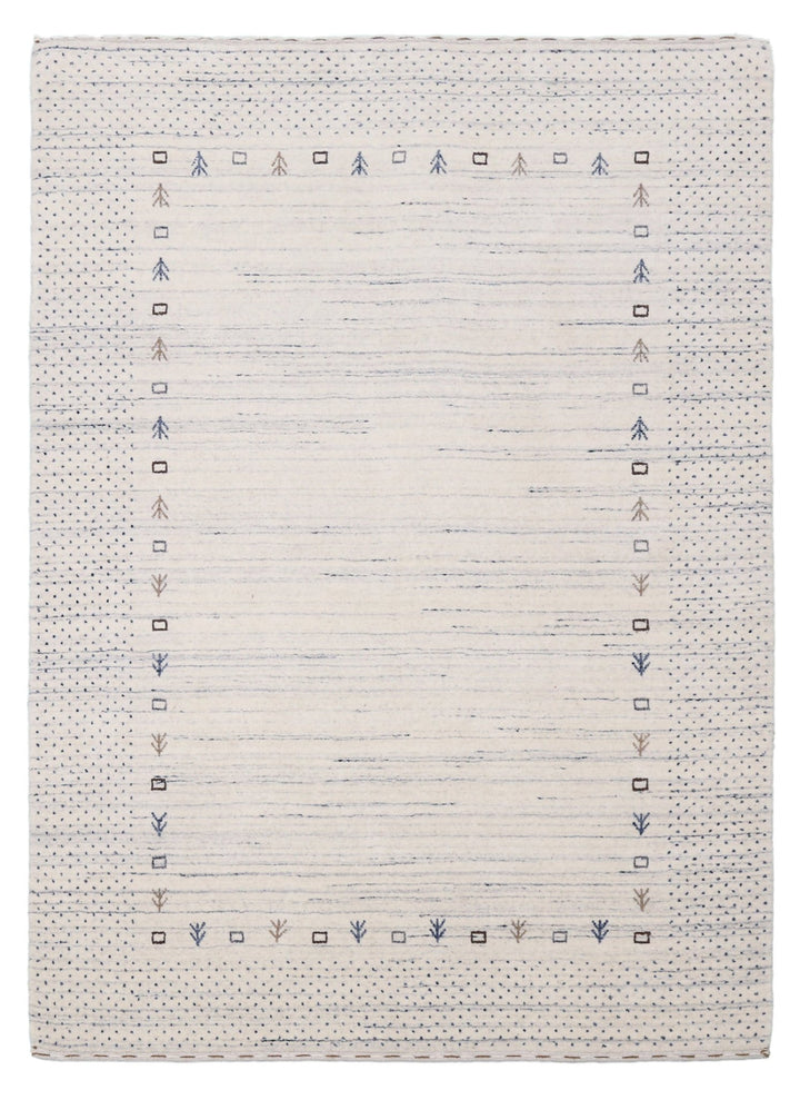 Ivory Contemporary Gabbeh Border Design Hand Loomed Wool Rug - The Rug Decor