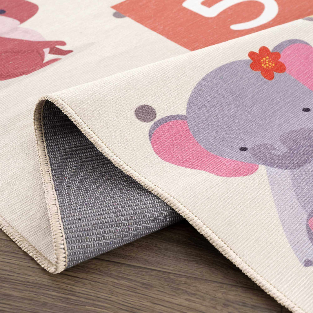 Ivory, Gold, Brown and Blue Number Printed Washable Kids Rug - The Rug Decor