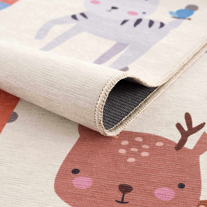 Ivory, Gold, Brown and Blue Number Printed Washable Kids Rug - The Rug Decor