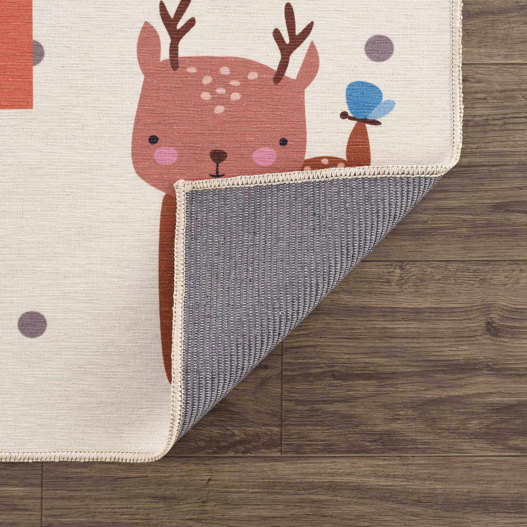 Ivory, Gold, Brown and Blue Number Printed Washable Kids Rug - The Rug Decor