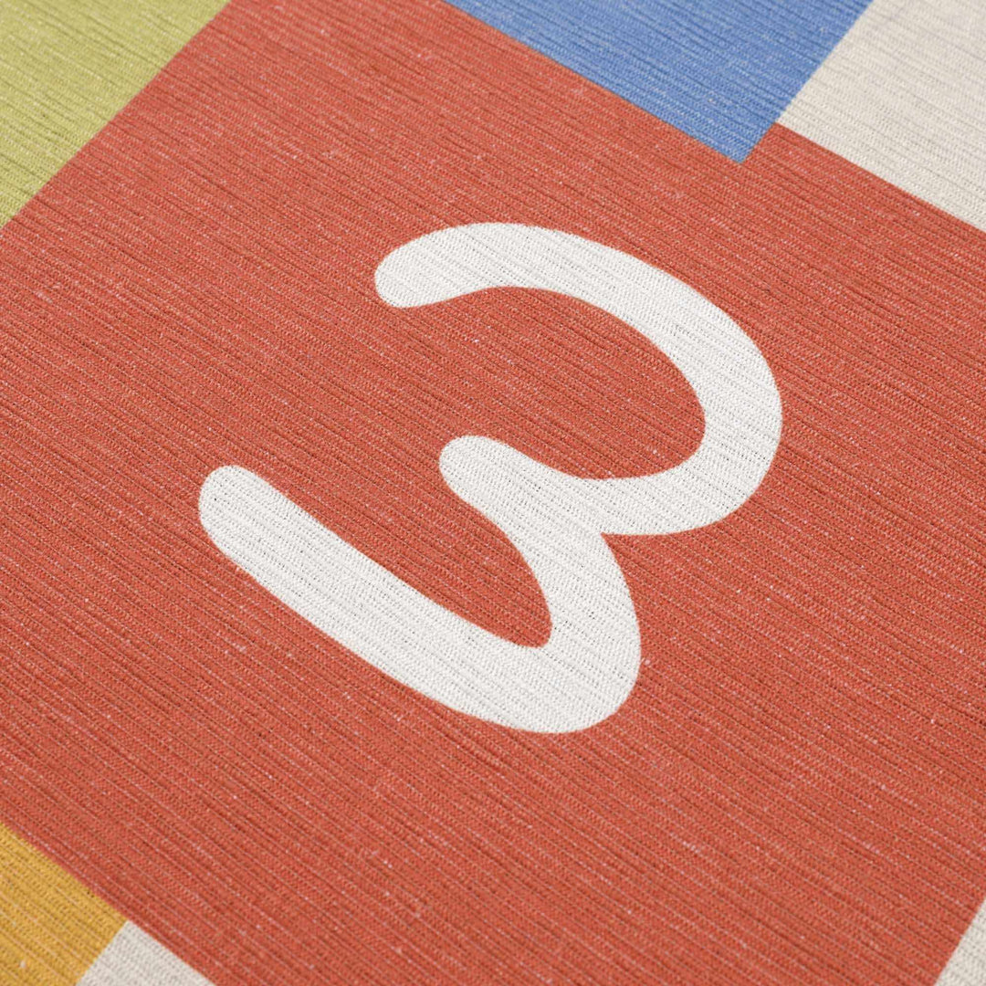 Ivory, Gold, Brown and Blue Number Printed Washable Kids Rug - The Rug Decor