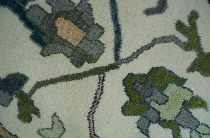 Ivory, Gray, Teal and Green Hand knotted Traditional Oushak 9x12 Wool Area Rug - The Rug Decor