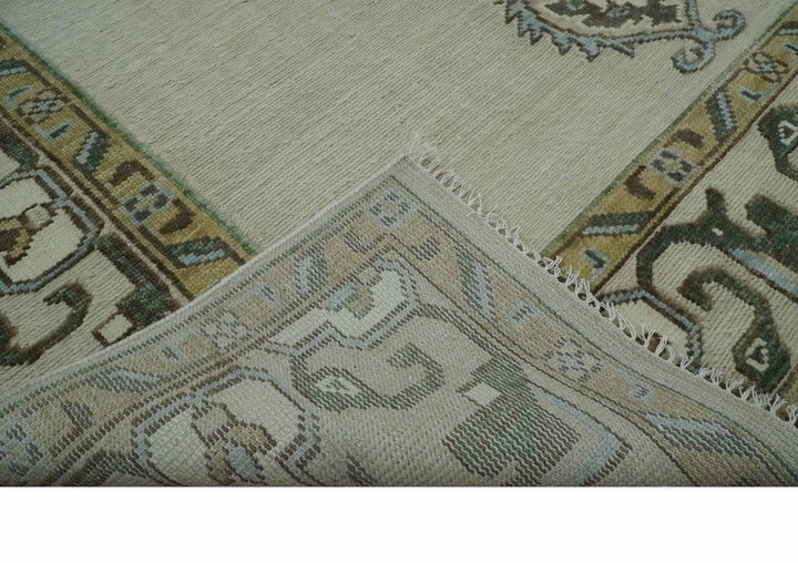 Ivory, Green and Beige Traditional Medallion Hand knotted Multi Size wool Area Rug - The Rug Decor
