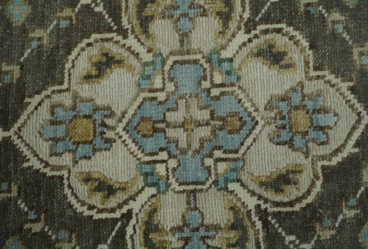 Ivory, Green and Beige Traditional Medallion Hand knotted Multi Size wool Area Rug - The Rug Decor