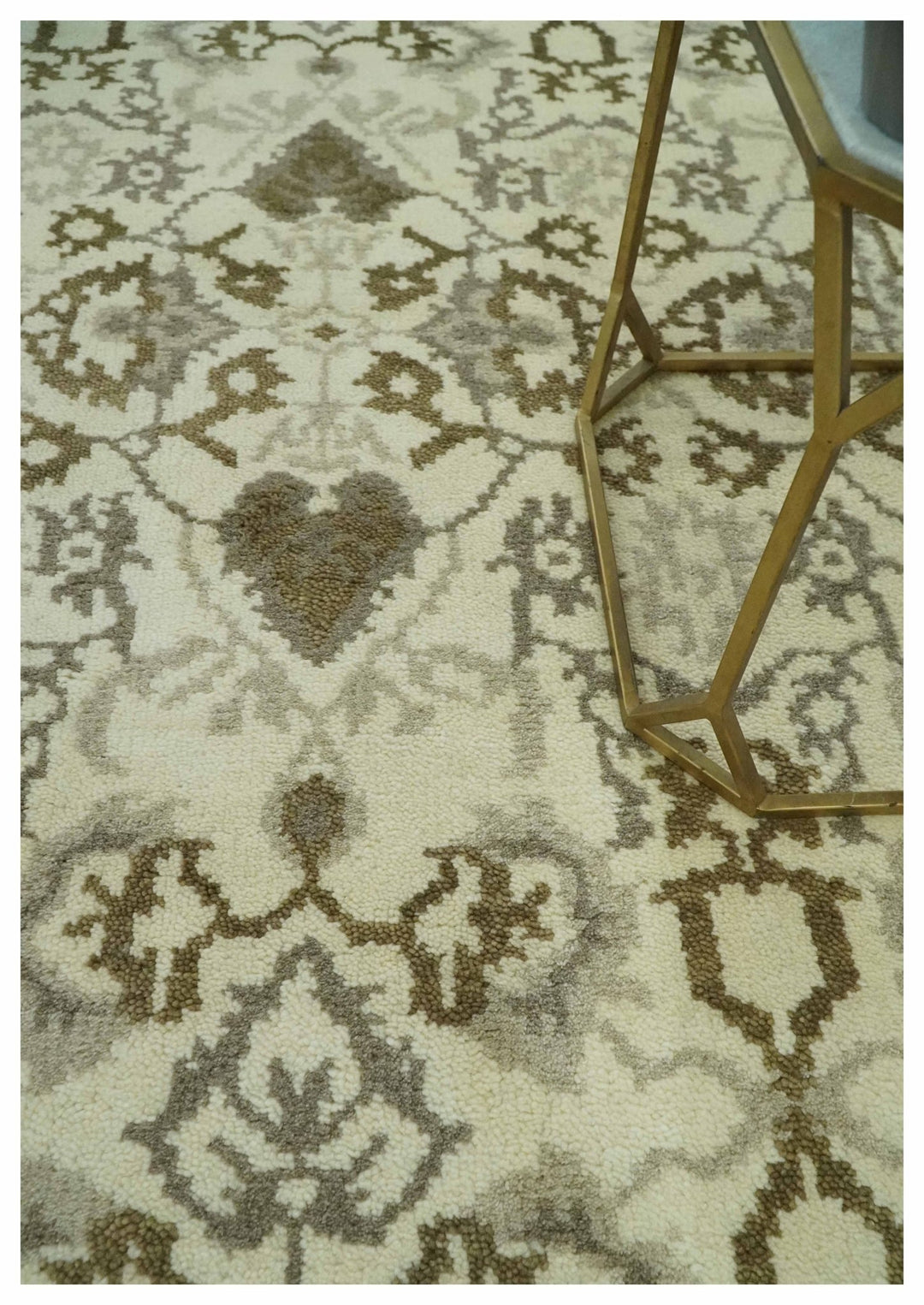 Ivory, Olive and Gray Traditional Hand Knotted Oriental Oushak 5x8 wool Area Rug - The Rug Decor