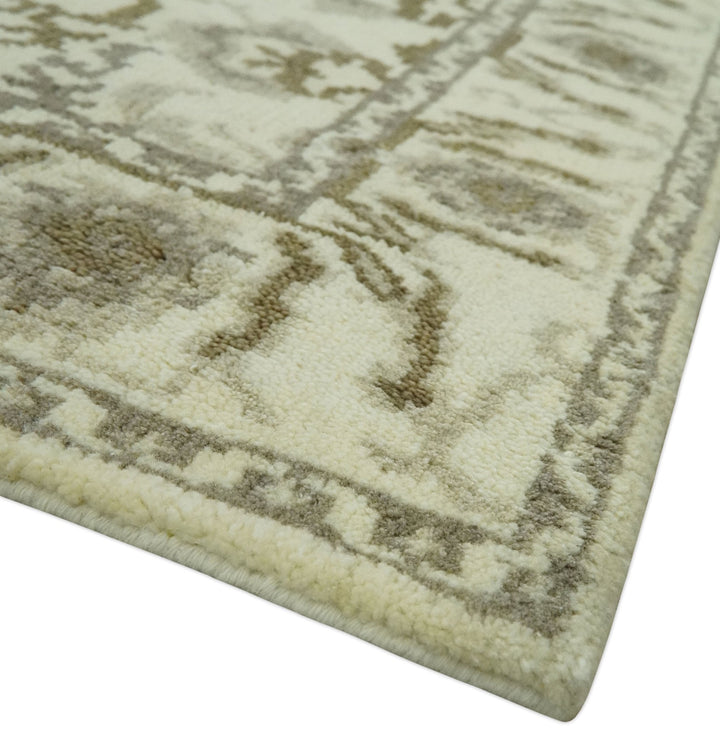 Ivory, Olive and Gray Traditional Hand Knotted Oriental Oushak 5x8 wool Area Rug - The Rug Decor