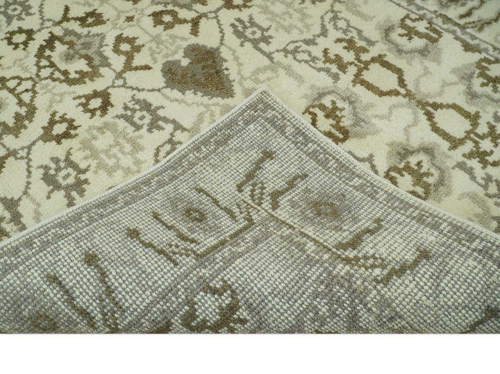 Ivory, Olive and Gray Traditional Hand Knotted Oriental Oushak 5x8 wool Area Rug - The Rug Decor