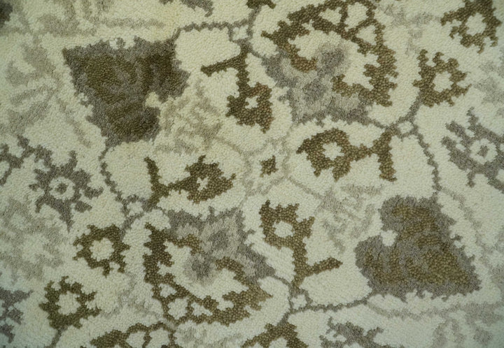 Ivory, Olive and Gray Traditional Hand Knotted Oriental Oushak 5x8 wool Area Rug - The Rug Decor