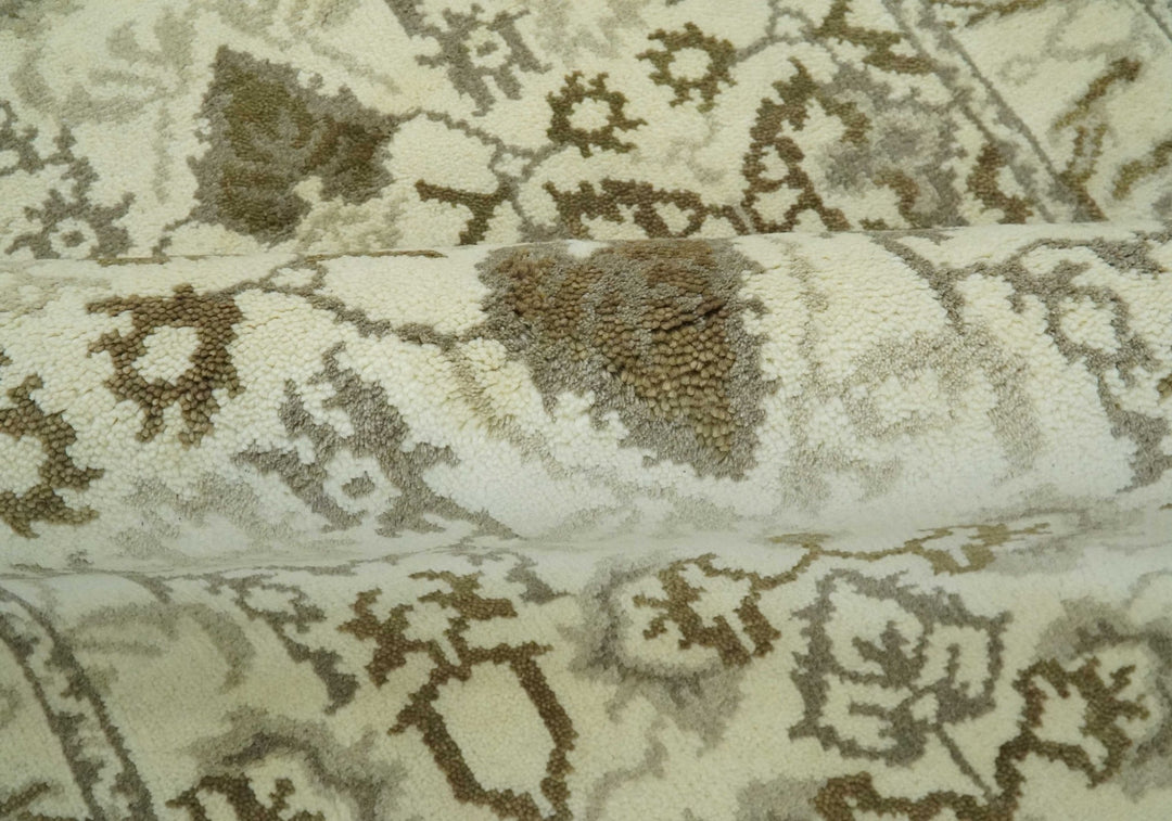 Ivory, Olive and Gray Traditional Hand Knotted Oriental Oushak 5x8 wool Area Rug - The Rug Decor