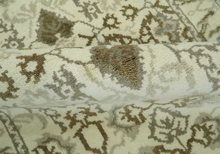 Ivory, Olive and Gray Traditional Hand Knotted Oriental Oushak 5x8 wool Area Rug - The Rug Decor