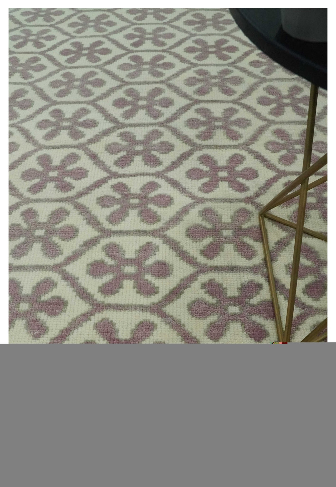 Ivory, Purple and Gray Hand Knotted Geometrical Floral 8x10 wool Area Rug - The Rug Decor