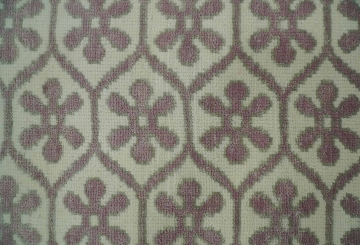 Ivory, Purple and Gray Hand Knotted Geometrical Floral 8x10 wool Area Rug - The Rug Decor
