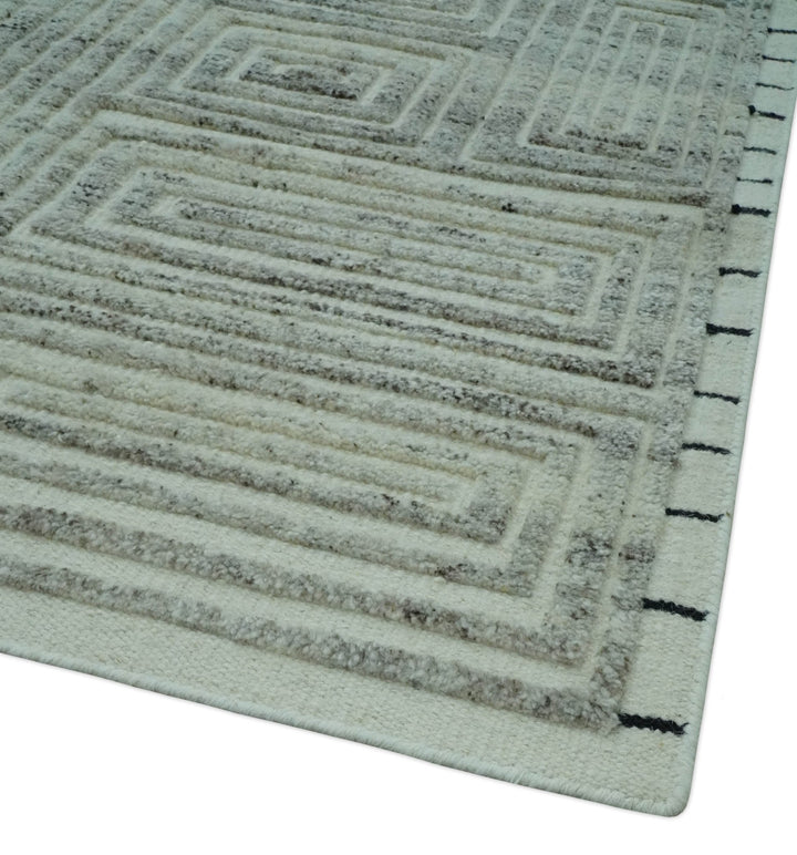 Ivory, Silver and Charcoal Modern Geometrical Puzzle Design hand knotted Custom Made wool Area Rug - The Rug Decor