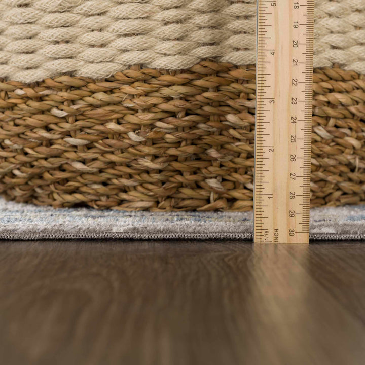 Ivory, Teal, Gray and Charcoal Traditional Transitional Design Washable Area Rug - The Rug Decor