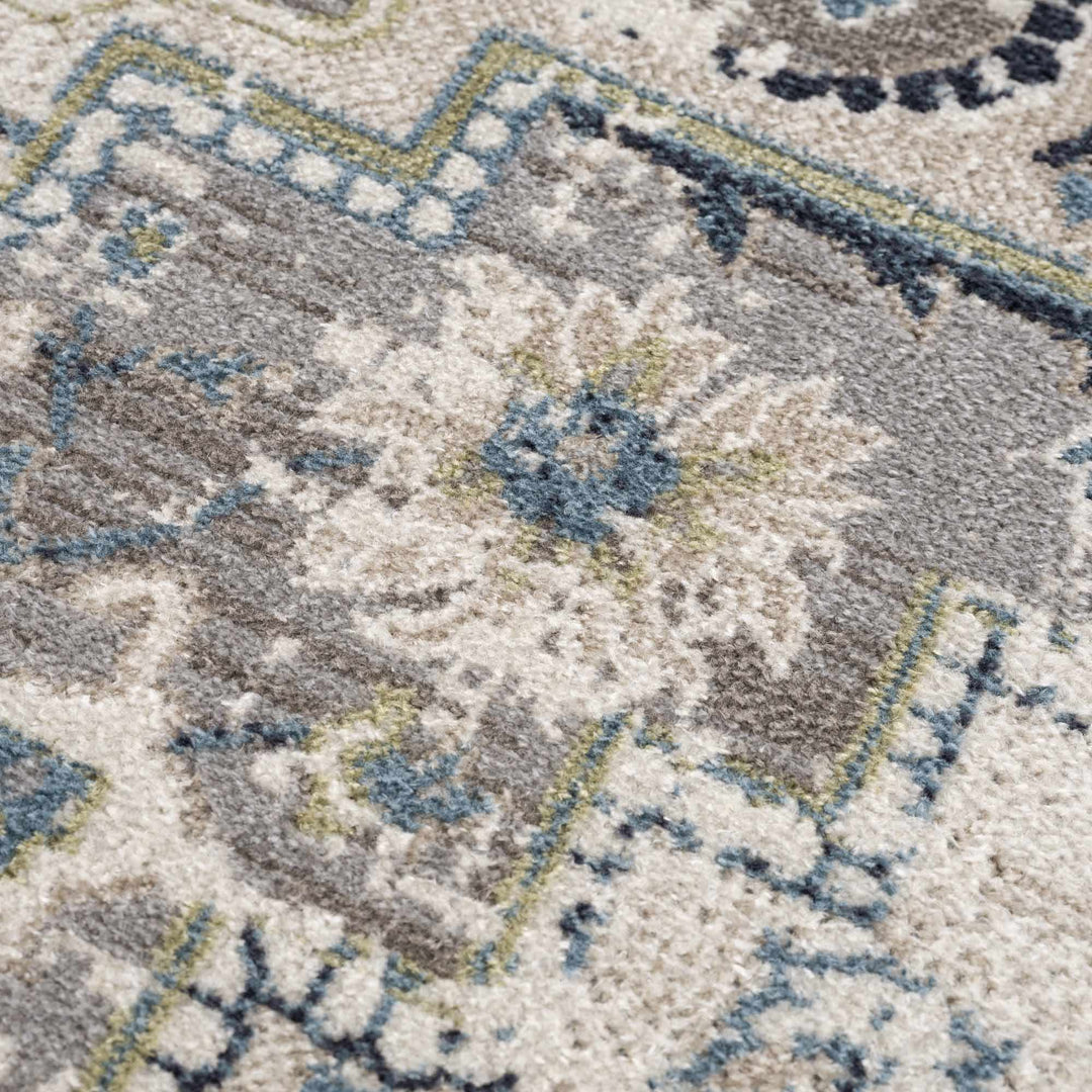Ivory, Teal, Gray and Charcoal Traditional Transitional Design Washable Area Rug - The Rug Decor