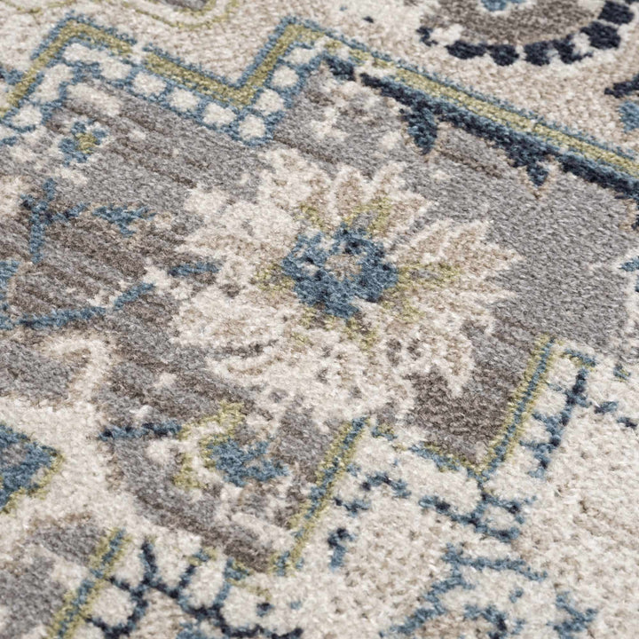 Ivory, Teal, Gray and Charcoal Traditional Transitional Design Washable Area Rug - The Rug Decor