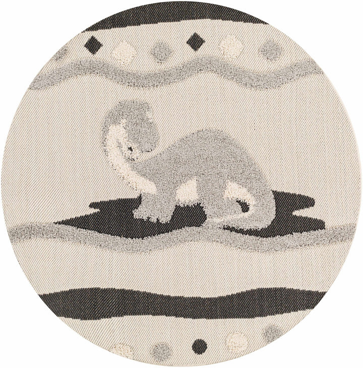 Kids Dinosaur Beige, Gray and Black high low Texture Round Outdoor safe Area Rug - The Rug Decor