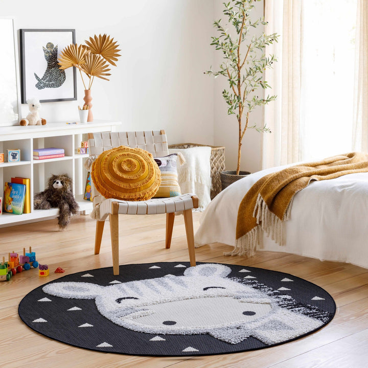 Kids Giraffe Beige, Gray and Black high low Texture Round Outdoor safe Area Rug - The Rug Decor