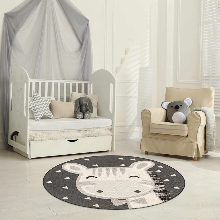 Kids Giraffe Beige, Gray and Black high low Texture Round Outdoor safe Area Rug - The Rug Decor