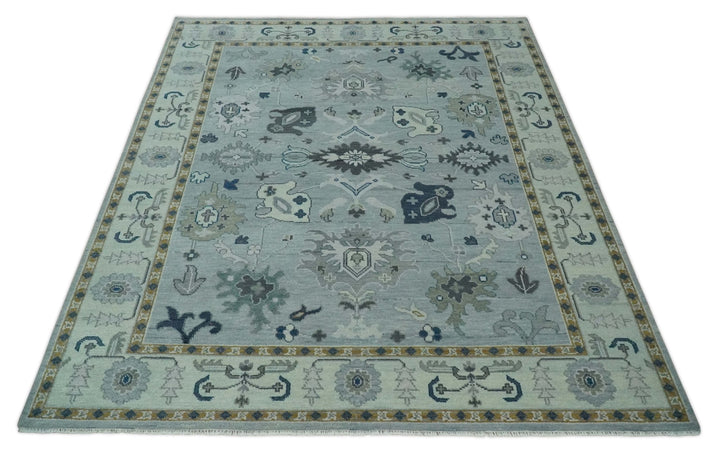 Light Blue Hand knotted Traditional Oushak Multi Size wool Area Rug - The Rug Decor