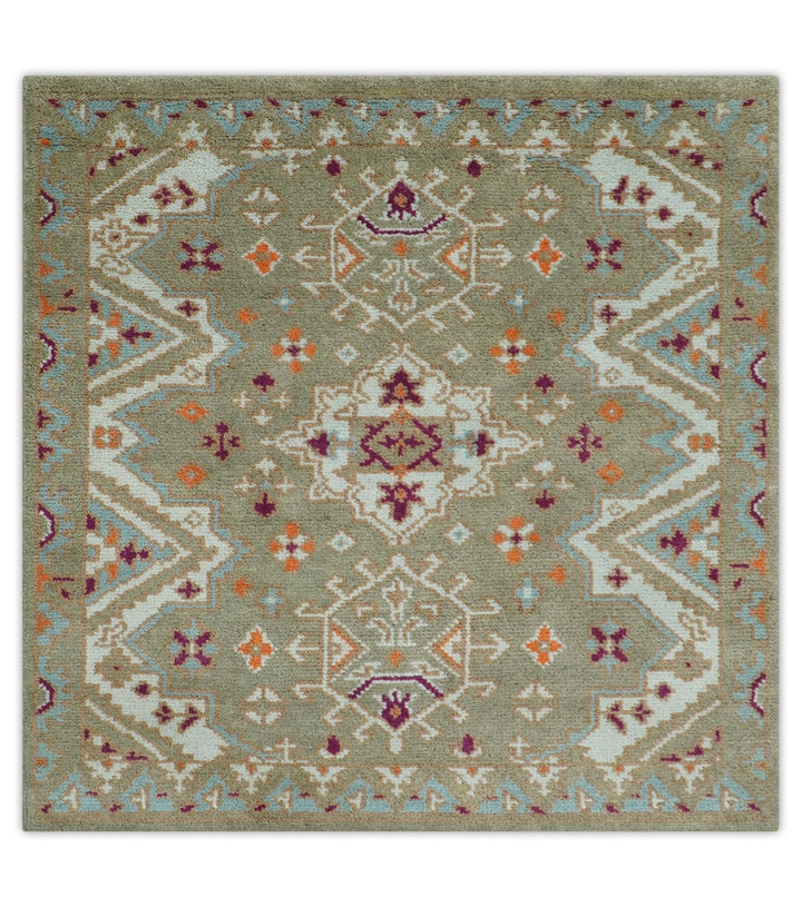 Light Green, Ivory and Maroon Traditional Hand knotted Custom Made wool Area Rug - The Rug Decor
