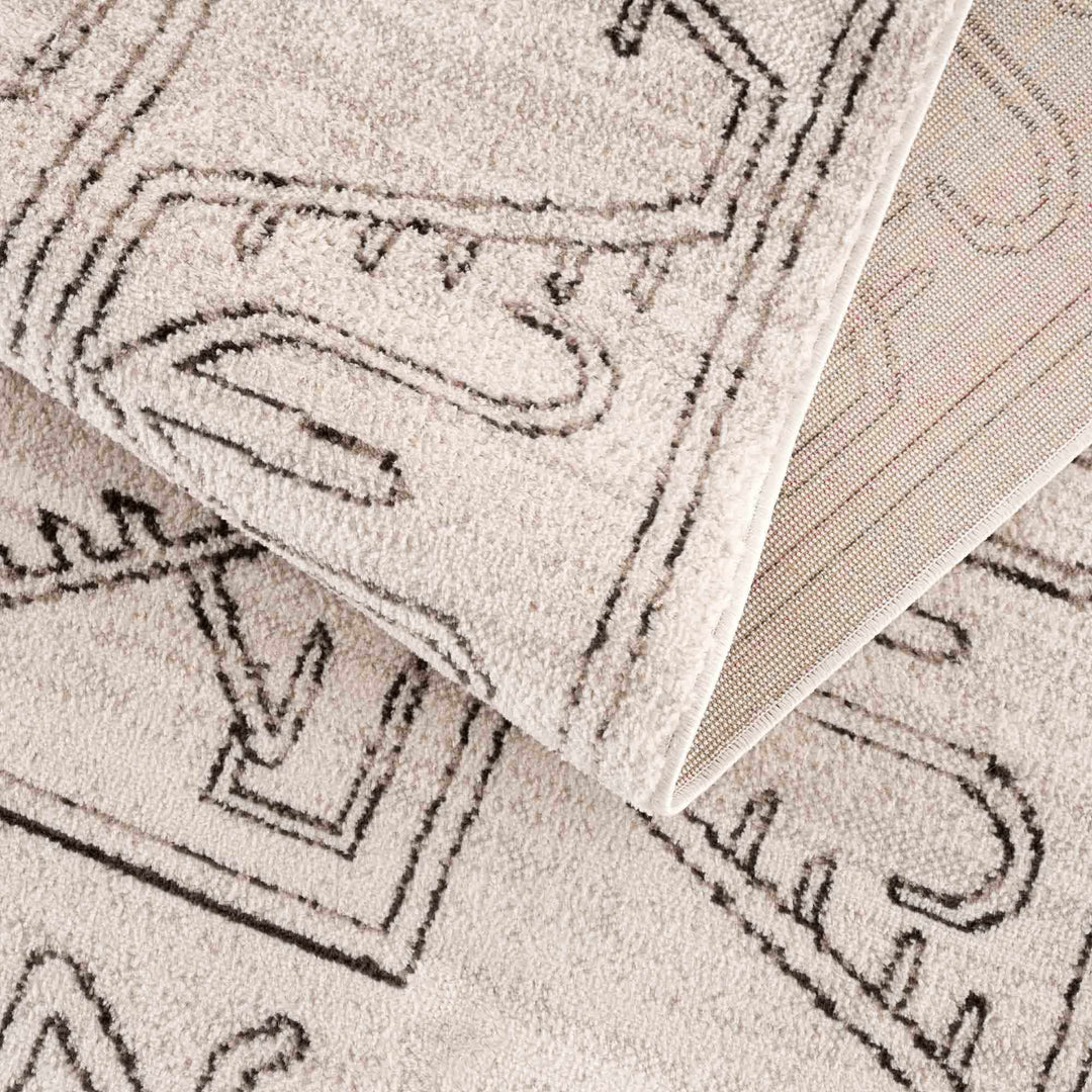 Light Peach and Charcoal Tribal Design Contemporary Area Rug - The Rug Decor