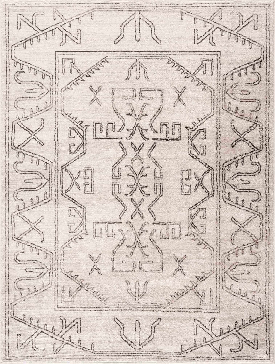Light Peach and Charcoal Tribal Design Contemporary Area Rug - The Rug Decor